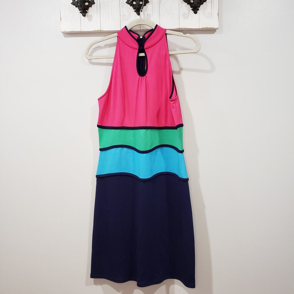 Lilly Pulitzer Marci Dress Medium Pink Blue Green Colorblock Halter Resort